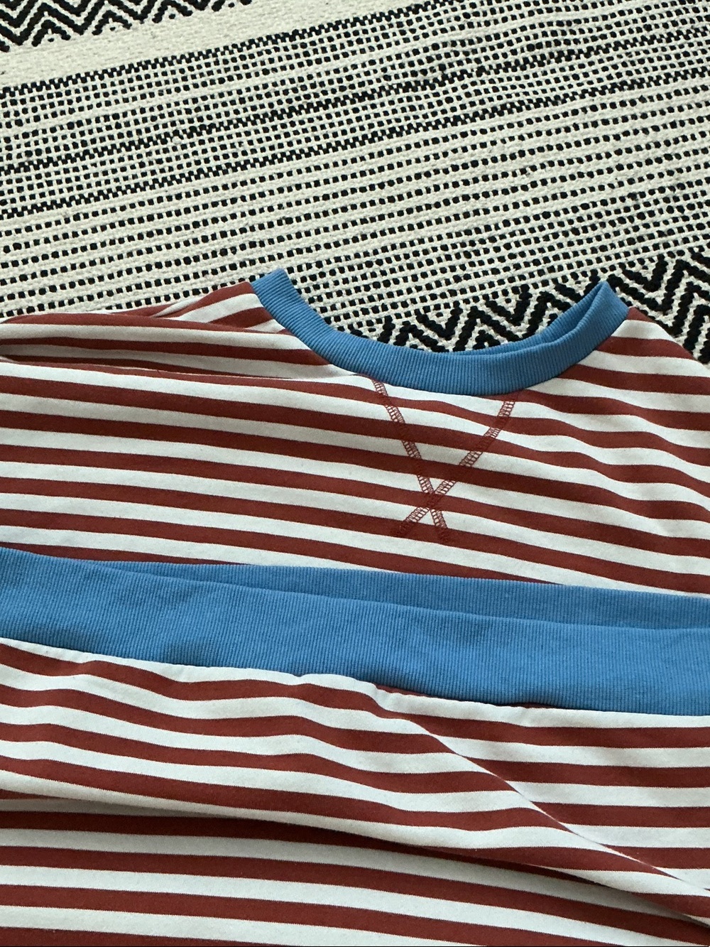UEU Oversized Striped Crewneck Sweater with Blue Trim - Women's - Picture 6 of 6